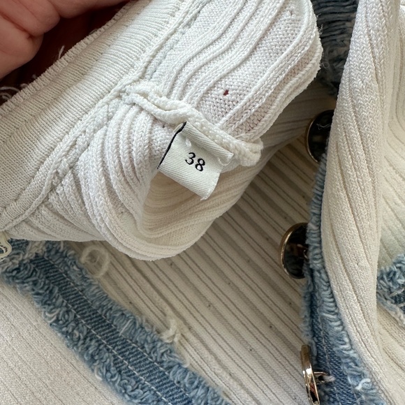 SANDRO Alecia Knit Denim Trim Midi Dress White Button Detail - FR 38 / US 6 - Picture 5 of 12